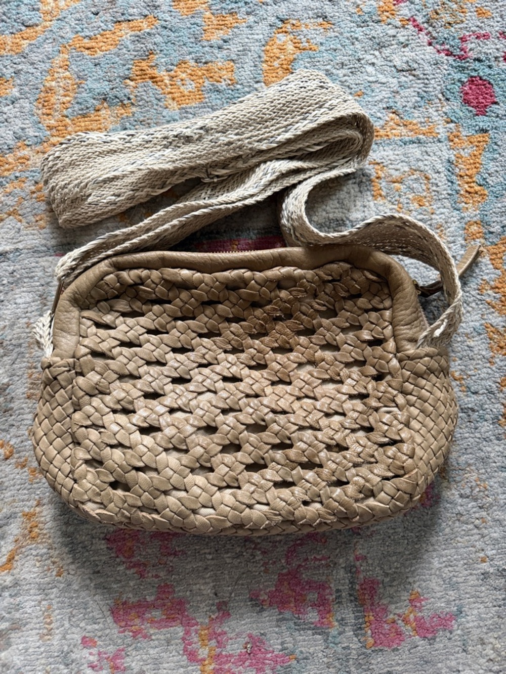 Claramonte Woven Leather Crossbody Neutral Boho Braided Artisan shoulder bag